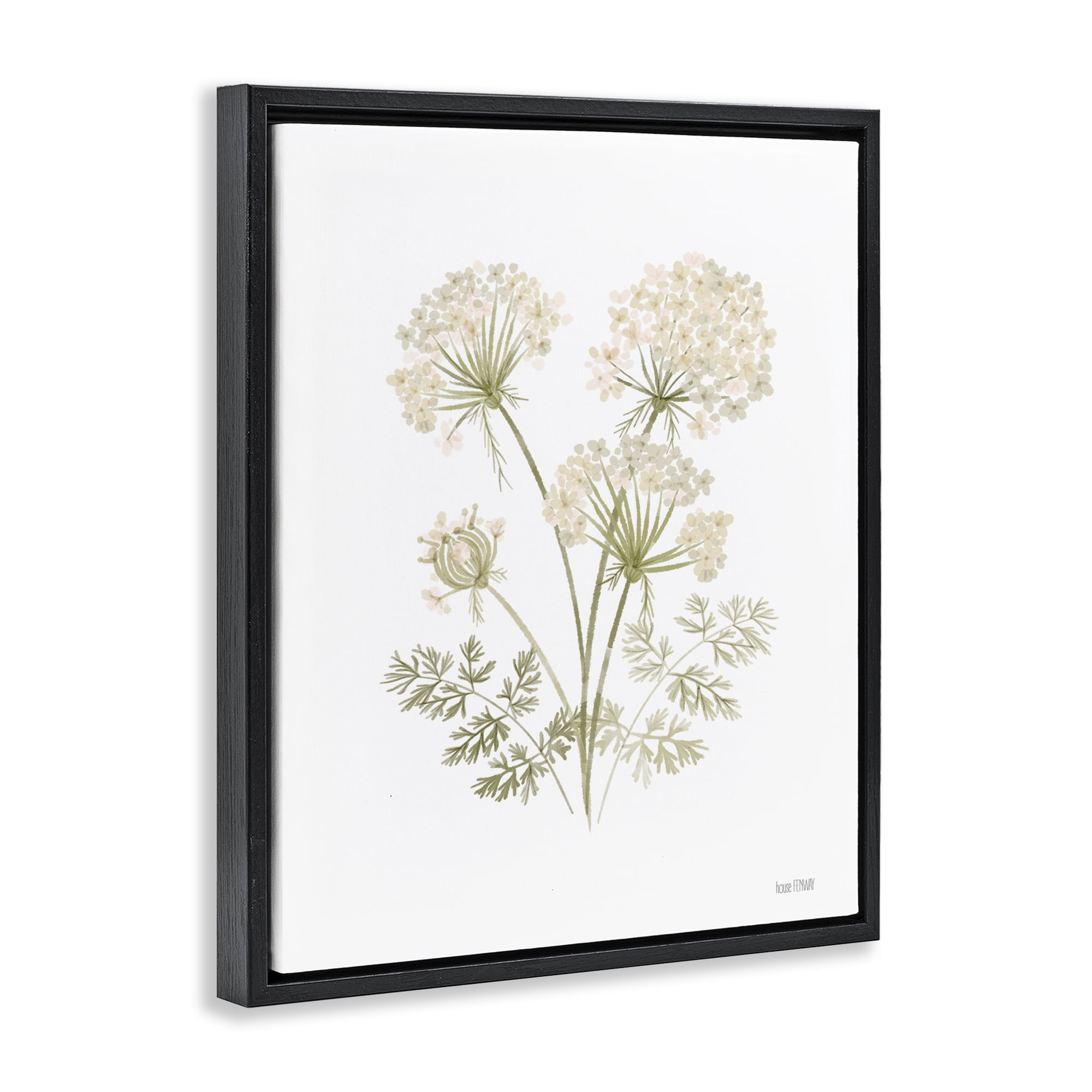 Stupell Industries Spring Dandelion Sprigs Plants & Flowers Painting Black Floater Framed Canvas Art Print Wall Art, 17 x 21