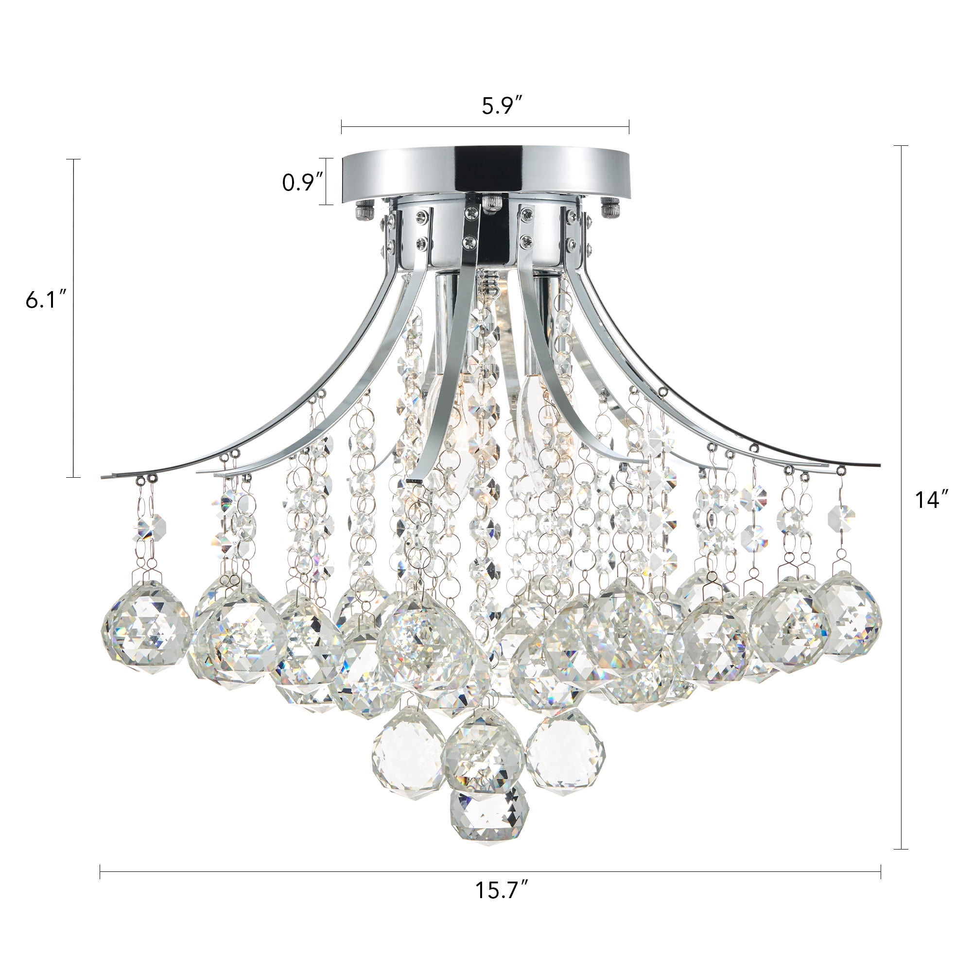3-Light Flush Mount Crystal Chandelier Ceiling Light in Chrome