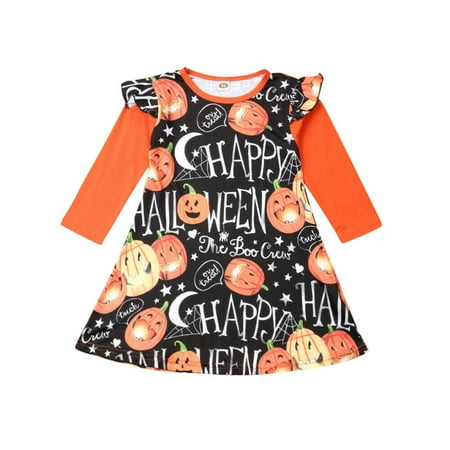 2019 Halloween Dress Fly-Sleeve Pumpkin Dress Clothes Gifts For Kid Baby
