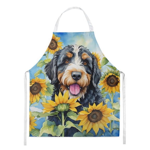 Bernedoodle in Sunflowers Apron 27 in x 30 in
