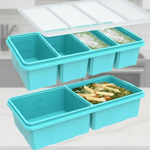 Large Silicone Freezer Tray with Lid - 1-Cup and 2-Cup Portion Cube Molds for Soup, Broth, and Meal Prep, Oven, Microwave, and Dishwasher Safe