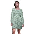 thumbnail image 1 of Bimba Robe Midi à Manches Longues Imprimé Floral Feuilles Vertes & Oiseau Flowerpecker pour Femmes-Moyen, 1 of 7