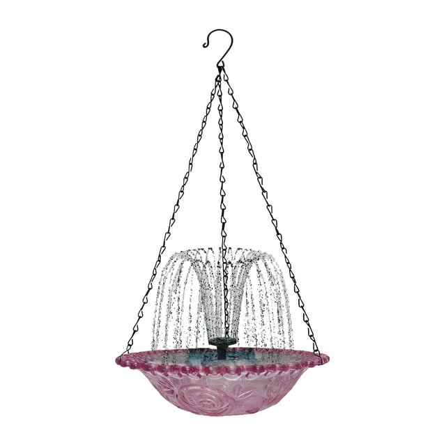Comedero para pájaros con energía solar colgante, cuenco para baño de pájaros para jardín, patio trasero violeta