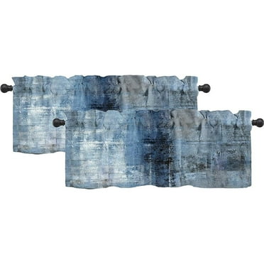 LALILO Blue Kitchen Curtains Abstract Rod Pocket Curtain Valance for Windows 52"x18",2 Panel