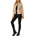 thumbnail image 3 of INSPIRE CHIC Women's Turn-Down Collar Flap Pockets Snap Button Faux Suede Jacket XS Apricot Pink, 3 of 9