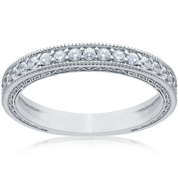 Pompeii 1/2Ct Diamond Wedding Vintage Ring Anniversary Stackable Band 14k White Gold