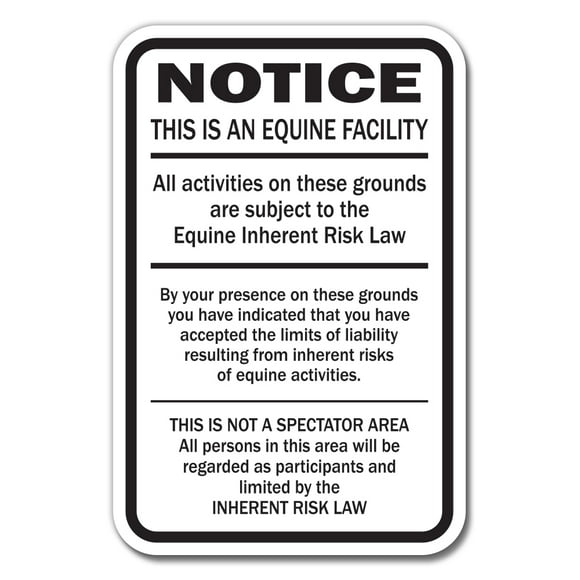 Supplemental Equine Liability Sign warning statute horse barn stable farm signs, 10" X 14" Aluminum