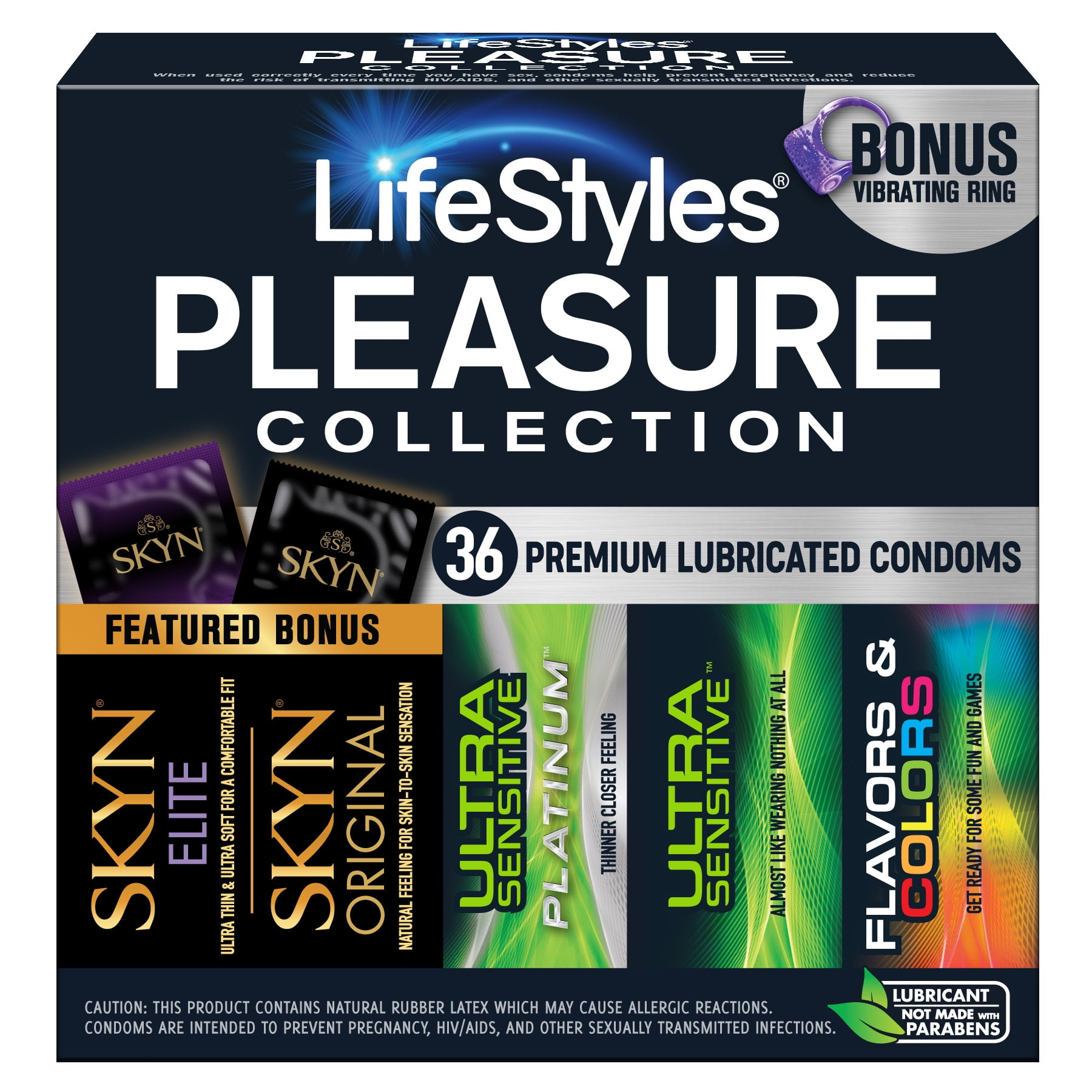 Lifestyles Pleasure Collection Condoms, 36 Count with Vibrating Ring