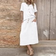 thumbnail image 2 of Women 2 Piece Solid Casual Matching Skirt Set, Crew Neck Short Sleeve Side Twist Ruched Top High Waist Straight Midi Skirt Lightweight Summer Daily Vacation Tracksuit White XXL(XXL), 2 of 5