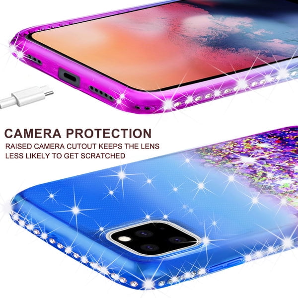 GUAGUA iPhone 11 Pro Max Case 6.5-inch Clear Pink Glitter Bling Sparkle  Shiny Hybrid 3 in 1 Hard PC Soft TPU Bumper Cover for Girls Women  Shockproof