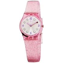 Swatch Rose Glistar Grey Dial Pink Glitter Silicone Leadies Watch LP132C