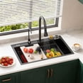 thumbnail image 6 of TidBay Black Waterfall Kitchen Sink, Stainless Steel Single Bowl Bar Sink with Cup Rinser, Drop In/Undermount Farmhouse Workstation Sink with Multiple Accessories (26.8 x 17.7in), 6 of 6