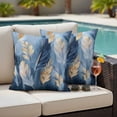 thumbnail image 4 of Blue Gold Feather Outdoor Waterproof Pillow Covers, Modern Oil Painting Gradient White Decorative Square Throw Pillowcase Sofa Cushion Sham for Patio/Couch/Chair, 24"x24" 2 Pack, 4 of 8