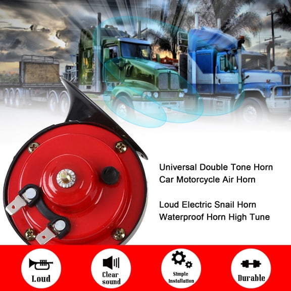 M Buder 12V 110dB Universal Dual Tone Snail Electric Air Horn Pair for Car Motorcycle Truck and Boat Waterproof Loud Snail Horn High Low Tune with 12 Sounds Controller and Remote Control (3.5 in)