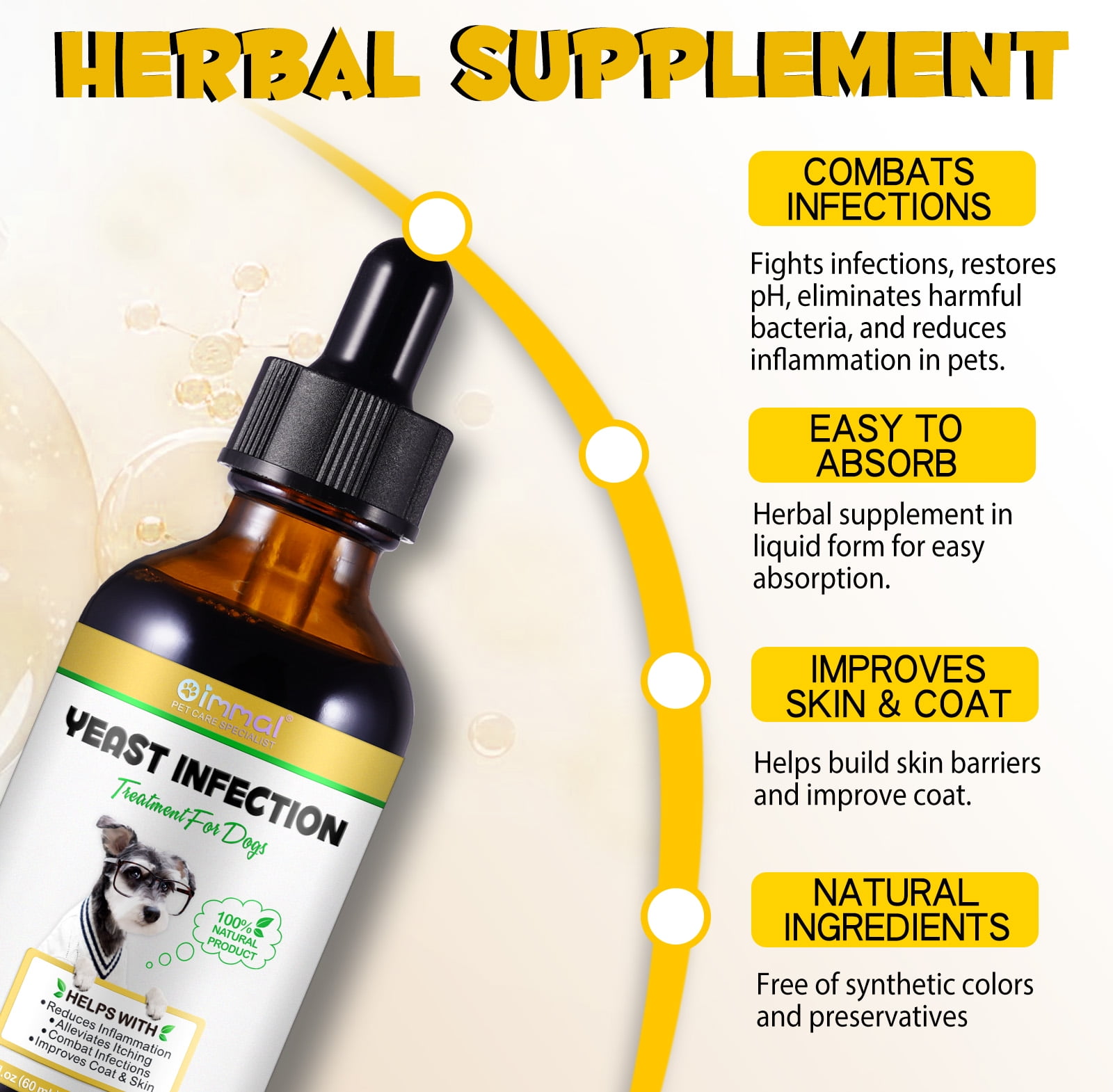 Oimmal Natural Yeast Infection for Dogs, Support Healthy Itch & Inflammation Relief, Coat & Skin Health Support | Dog Yeast Ear Infection Drops 2 oz - 2Pack