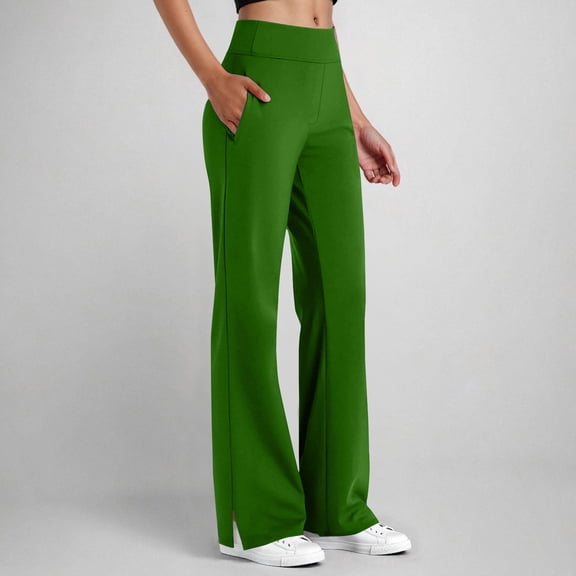 Yoga Pants for Women Plus Size Sawvnm Women's Sport Casual Solid Color Fashion Elastic Waist Button Pockect Yoga Pants Green XXXL