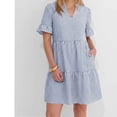 thumbnail image 5 of FDGIU Women's V Neck Striped Ruffle Short Sleeve Tiered A Line Mini Dress, Casual Summer Swing Babydoll Short Dress, 5 of 7