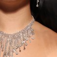 thumbnail image 3 of nipocaio Rhinestone Crystal Sets Necklace Earrings Pendant Silver Long Tassel, 3 of 4