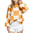 thumbnail image 3 of Women'S Fall Fashion Crew Neck Long Sleeve Lattice Ribbed Knit Loose Pullover Sweater Tops Orange S, 3 of 9