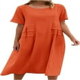 thumbnail image 1 of CHOK Robe Midi Décontractée en Coton et Lin pour Femmes Col Rond Manches Courtes Été Coupe Ample Robes Fluides Confortables Grande Taille, 1 of 7