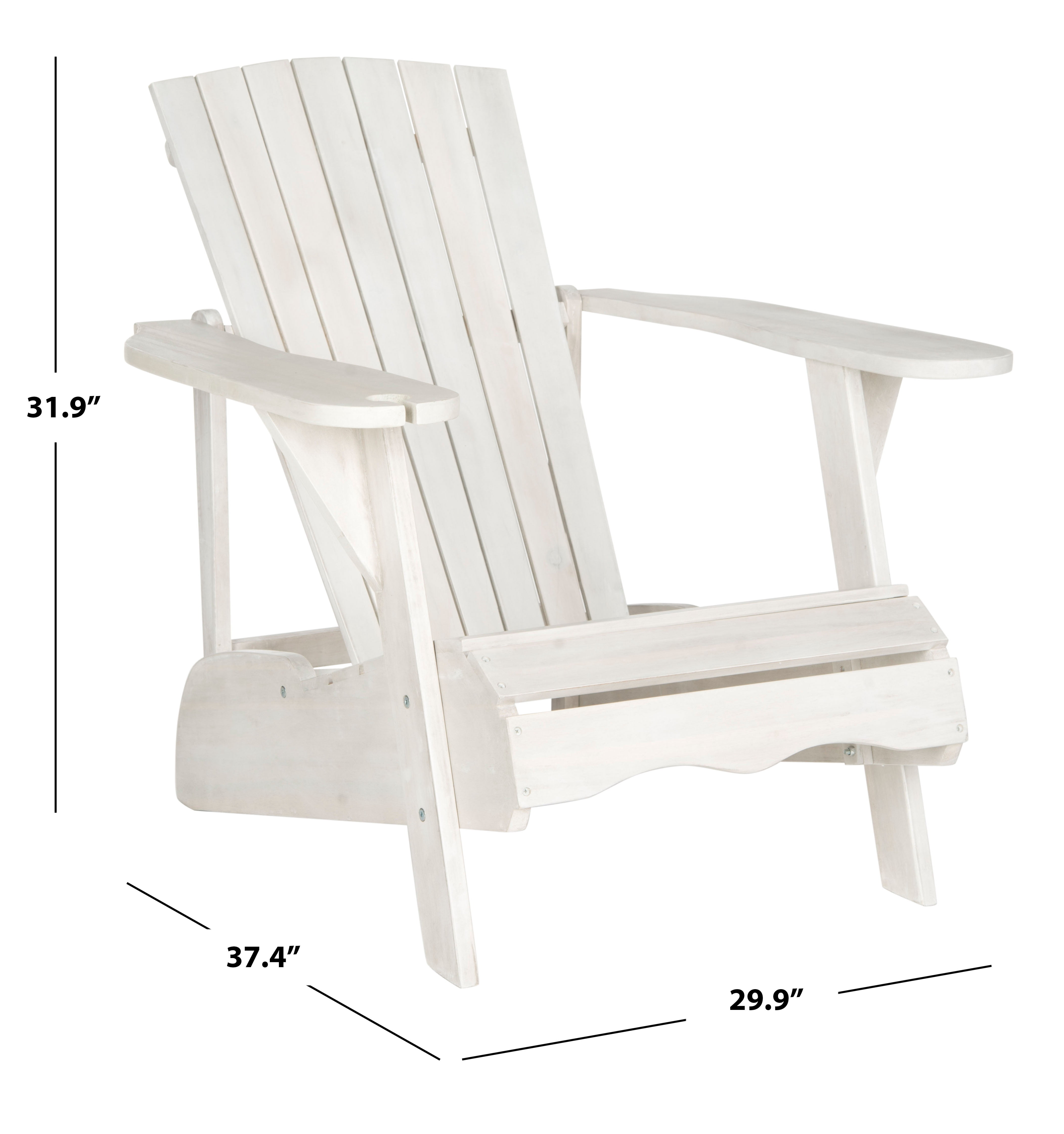 Safavieh Vista Outdoor Adirondack Chair w/ Wine Glass Holder - White