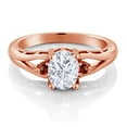 thumbnail image 2 of Gem Stone King 18K Rose Gold Plated Silver White Moissanite and Red Garnet 3 Stone Engagement Ring for Women | 1.60 Cttw | Oval 8X6MM | Round 2MM | Gemstone Birthstone | Size 7, 2 of 4