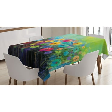 Ambesonne Floral Tablecloth Rectangular Table Cover, Colorful Dandelions, 52"x70", Multicolor