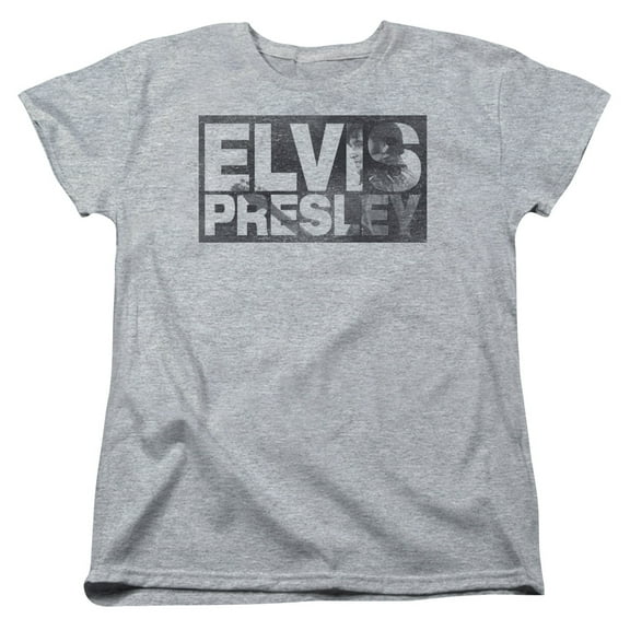 Trevco ELV840-WT-1 Elvis Presley & Block Letters Short Sleeve Womens T-Shirt, Athletic Heather - Small