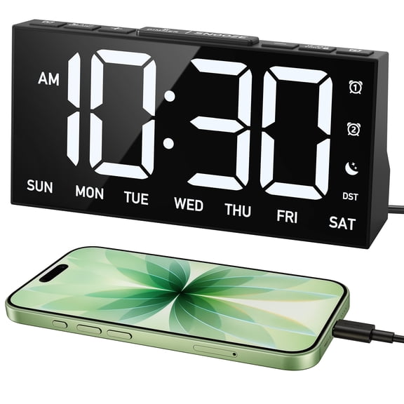 VictSing Digital Alarm Clock for Bedroom, 4-Level Brightness with Off, Dual Custom Alarms, USB Port, Snooze, DST, 12/24H, Desk Clock for Kids Adults Elderly