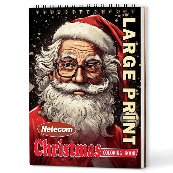 Netecom Christmas Large Print Coloring Book Spiral Bound for Adults, A5 Wooden Cover, 30 Nostalgic Coloring Pages in Cozy Christmas Day for Stress Relief and Relaxation