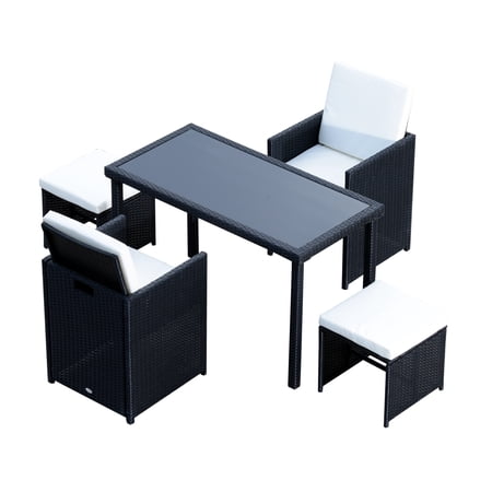 5pc Rattan Wicker Dining Set Outdoor Sofa Table Ottoman Set Space Saving Patio Furniture With Cushion Black Walmart Canada