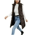 thumbnail image 4 of XUNKUSGA Long Puffer Vest Fashion Stand Collar Vest for Women Solid Color Sleeveless Women Jackets Lightweight Casual Warm Zip Up Womens Vest Outerwear S-3XL Brown, 4 of 6