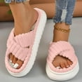 thumbnail image 2 of Oyedens Women's Fuzzy Slippers Cross Band Memory Foam Open Toe House Slippers Bedroom Slides for Women, 2 of 7