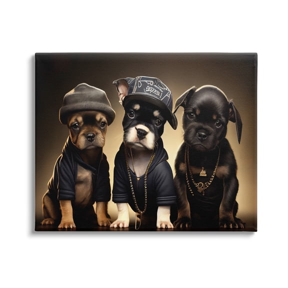 Stupell Industries Bulldog Puppies Urban Outfits Animals & Insects Painting Gallery Wrapped Canvas Print Wall Art
