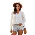 thumbnail image 1 of Women's White/Black/Sky Blue Rekindle Eyelet Button Down Top, 1 of 14