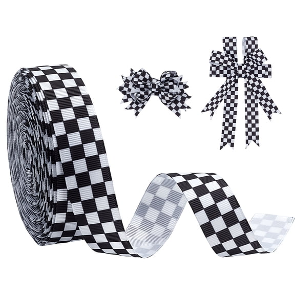 20 Yards Checkered Ribbon Black and White Gingham Ribbon 7/8 Inch Wide Plaid Grosgrain Ribbons Racing Car Theme Ribbons DIY