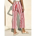 thumbnail image 6 of Womens Cropped Striped Pants Casual High Waisted Stretchy Straight Leg Denim Pants with Pockets, 6 of 6