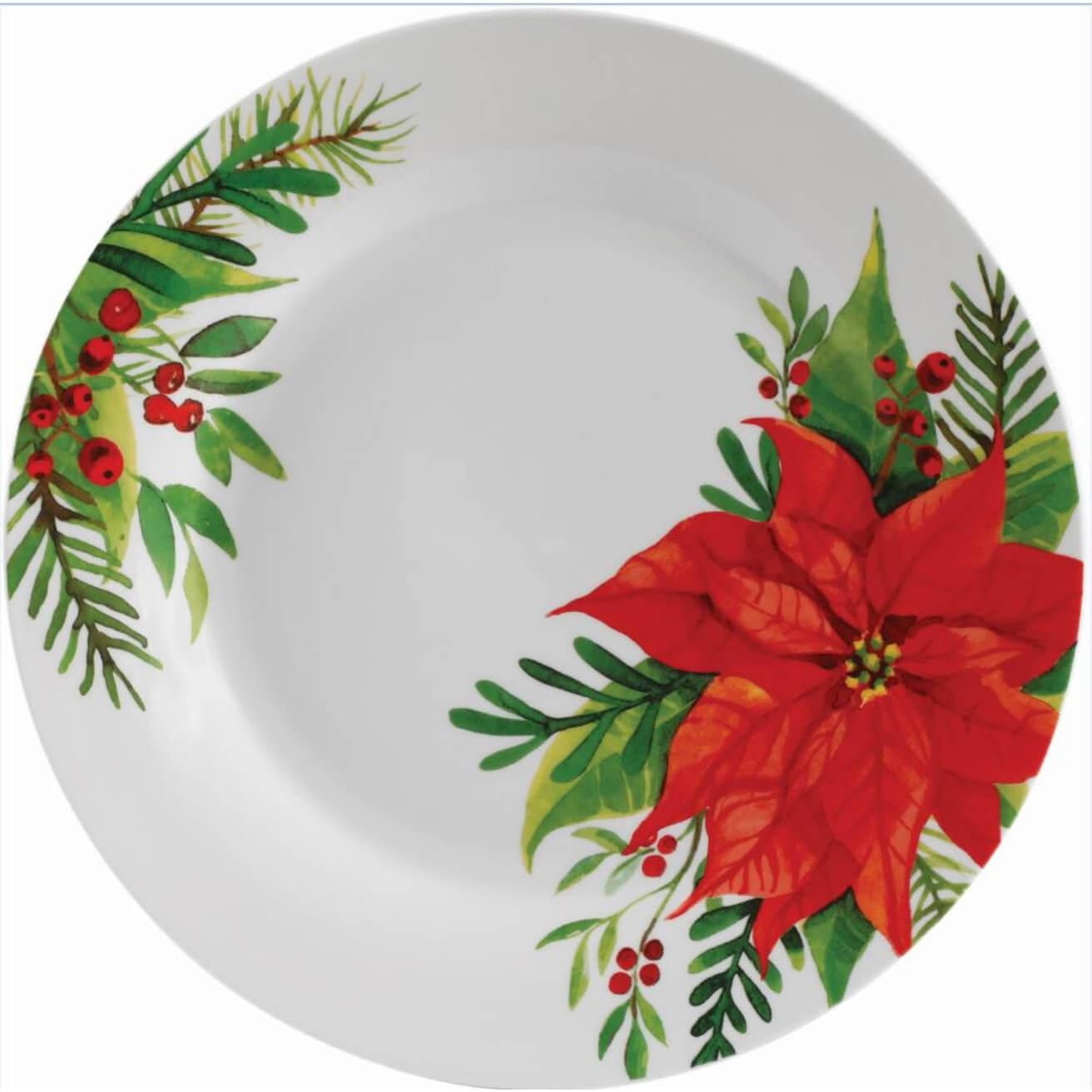 Gibson Home Magic Poinsettia 16 Piece Dinnerware Set, Fine Ceramic