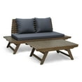 thumbnail image 2 of Sudbury Outdoor Outdoor Acacia Wood Loveseat and Coffee Table Set with Cushions, Gray/Dark Gray, 2 of 13
