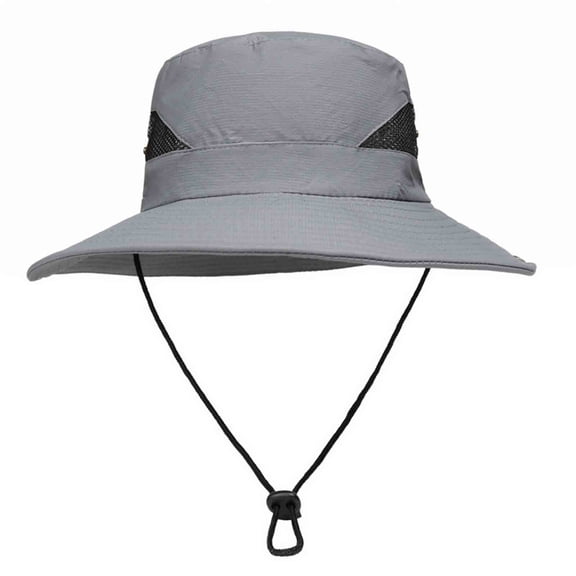 QSAWXQZ Unisex Quick Dry Wide Brim Boonie Cap UV Protection Sun Hat with Side Mesh Vents and Chin Toggle for Walking and Beach Holidays Gray M