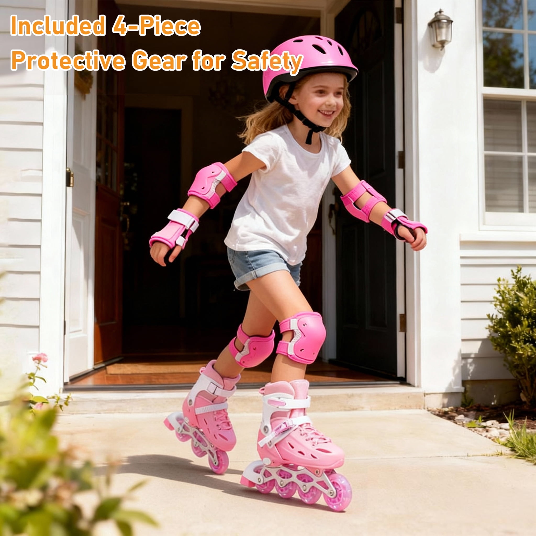 LIXI Adjustable Inline Skates for Women and Girls,Boy's Featuring Illuminated Wheels Skates, Great for Outdoor Sports,Pink