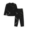 thumbnail image 2 of Junzan Black Marble Texture Abstract Print Womens Pajama Sets,Long Sleeve Button Down For Women Pjs 2 Piece, 2 of 9