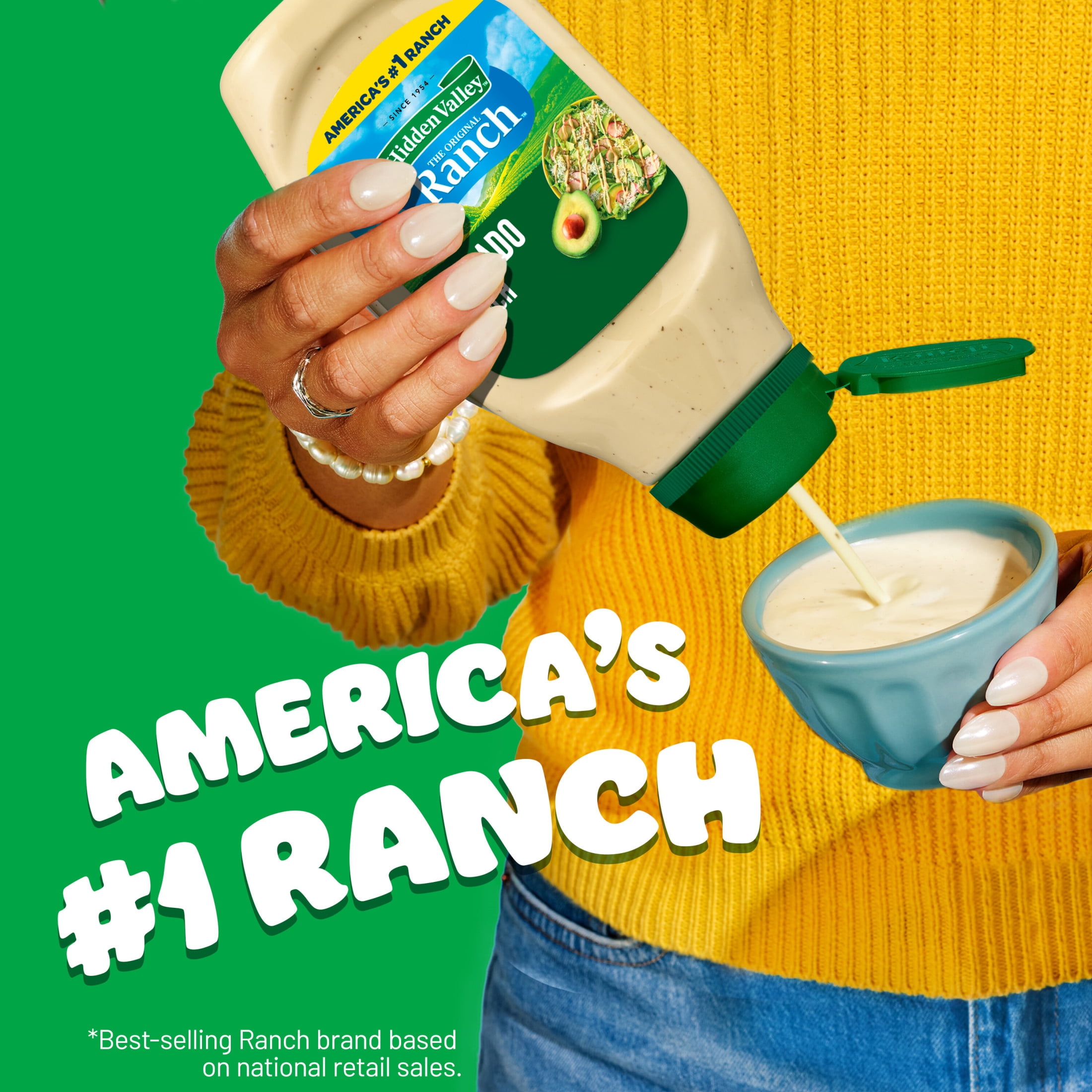 (3 pack) Hidden Valley Avocado Ranch Salad Dressing & Condiment, 16 fl oz Squeeze Bottle