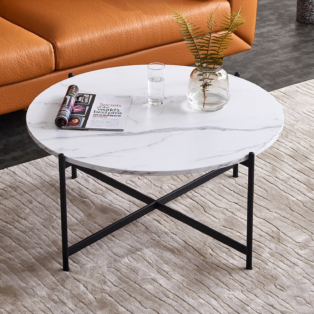 Kepooman Modern Round Nesting Coffee Tables with Marble Top, 36" Wooden