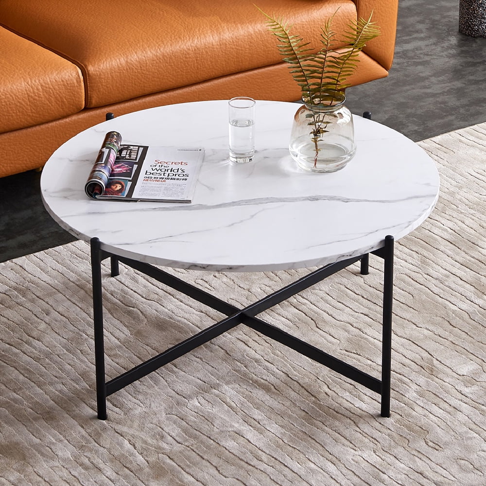 Kepooman Modern Round Nesting Coffee Tables with Marble Top, 36&quot; Wooden