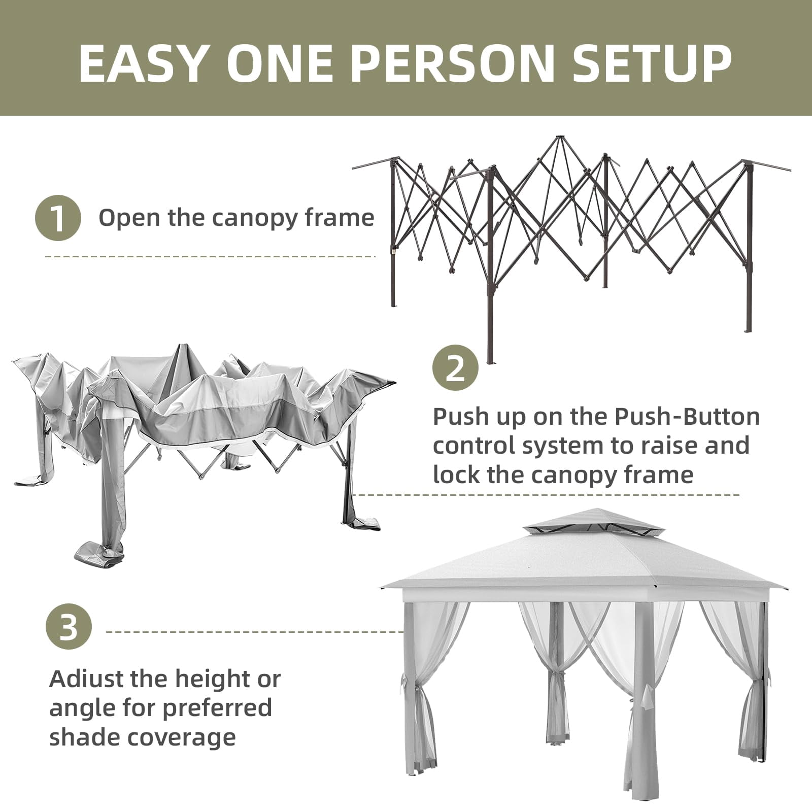 11x11 ft Outdoor Gazebo, Heavy Duty Gazebo with Sturdy Metal Frame & Double Roofs, Patio Shelter with Mosquito Netting, Ideal for Backyard, Garden, Lawn, Deck, Light Grey
