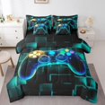 thumbnail image 1 of YST 7Pcs Gamer Comforter Set Full, Gaming Bedding Comforter Set For Kids, Video Games Controller Gamepad Bed In A Bag Neon Glowing Square Geometric Grid Bed Sets With Comforter And Sheets, 1 of 1