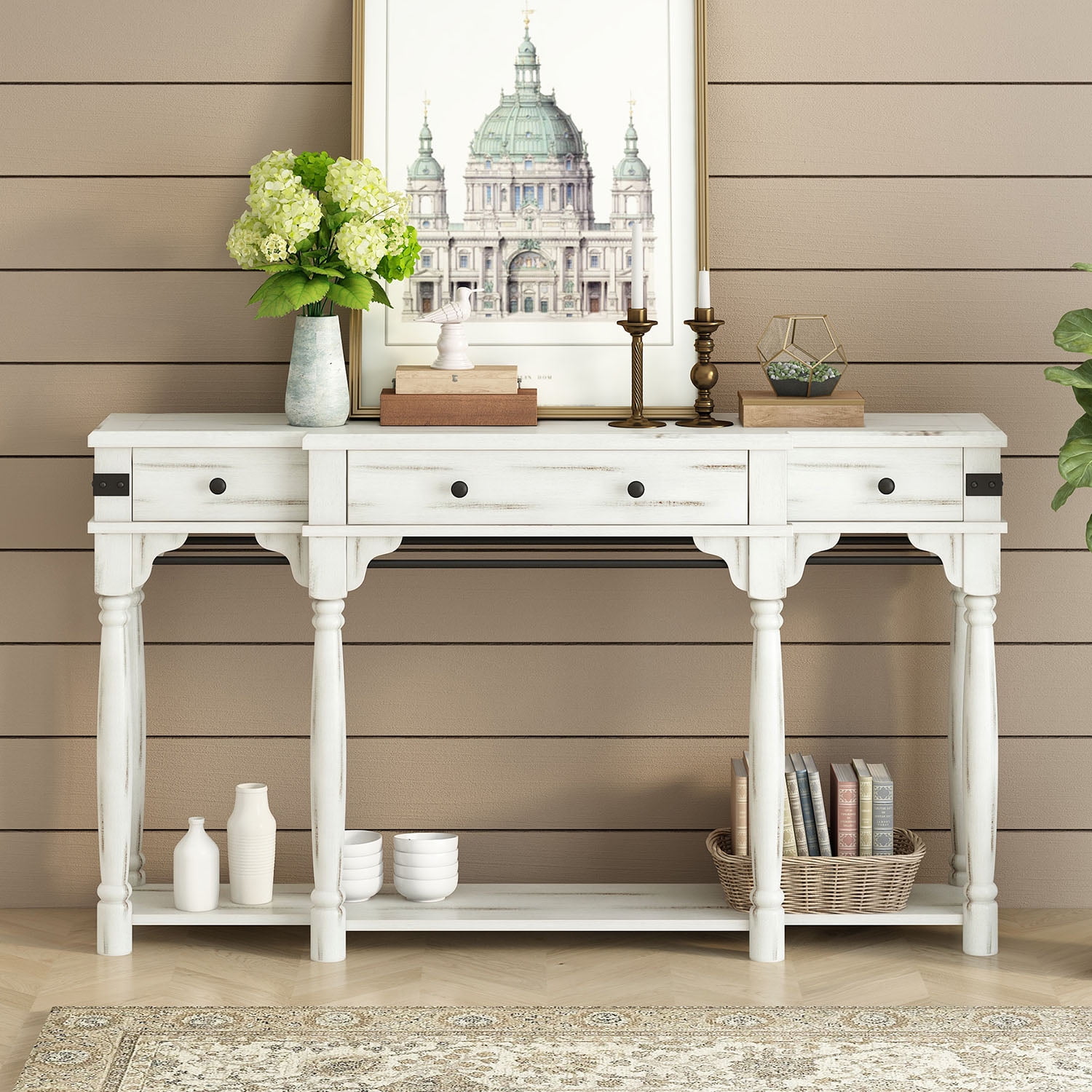 Kadyn 60" Console Table, Entryway Table with Storage Drawers and Bottom Shelf for Entryway, Hallway, Creamy White Kadyn 60" Console Table, Entryway Table with Storage Drawers and Bottom Shelf for Entryway, Hallway, Creamy White