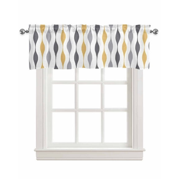 Yellow Grey Stripe Linen Curtain Valance for Bedroom/Bathroom/Kitchen/Living/Dining Room Window,Contemporary White Geometric Boho Bohemia Pocket Topper Drapes Decorative Cafe Drapery Panel 42"x18"