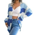 thumbnail image 3 of felwors Women's Striped Long Sleeve Open Front Knit Cardigan Casual Pullover Sweater Blue, L, 3 of 8